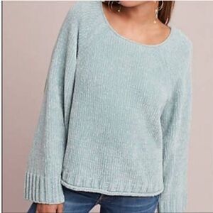 Anthropologie Moth Sweater Womens Pullover Cropped Oversized Blue Green
